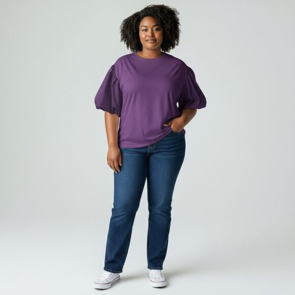 ODDI Purple Bubble Sleeve Top, NWT! Size 2XL - Picture 2 of 9